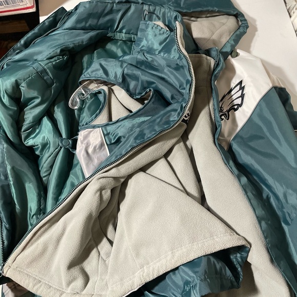 vintage NFL Philadelphia Eagles green white coat zip out fleece vest removable - Picture 5 of 14